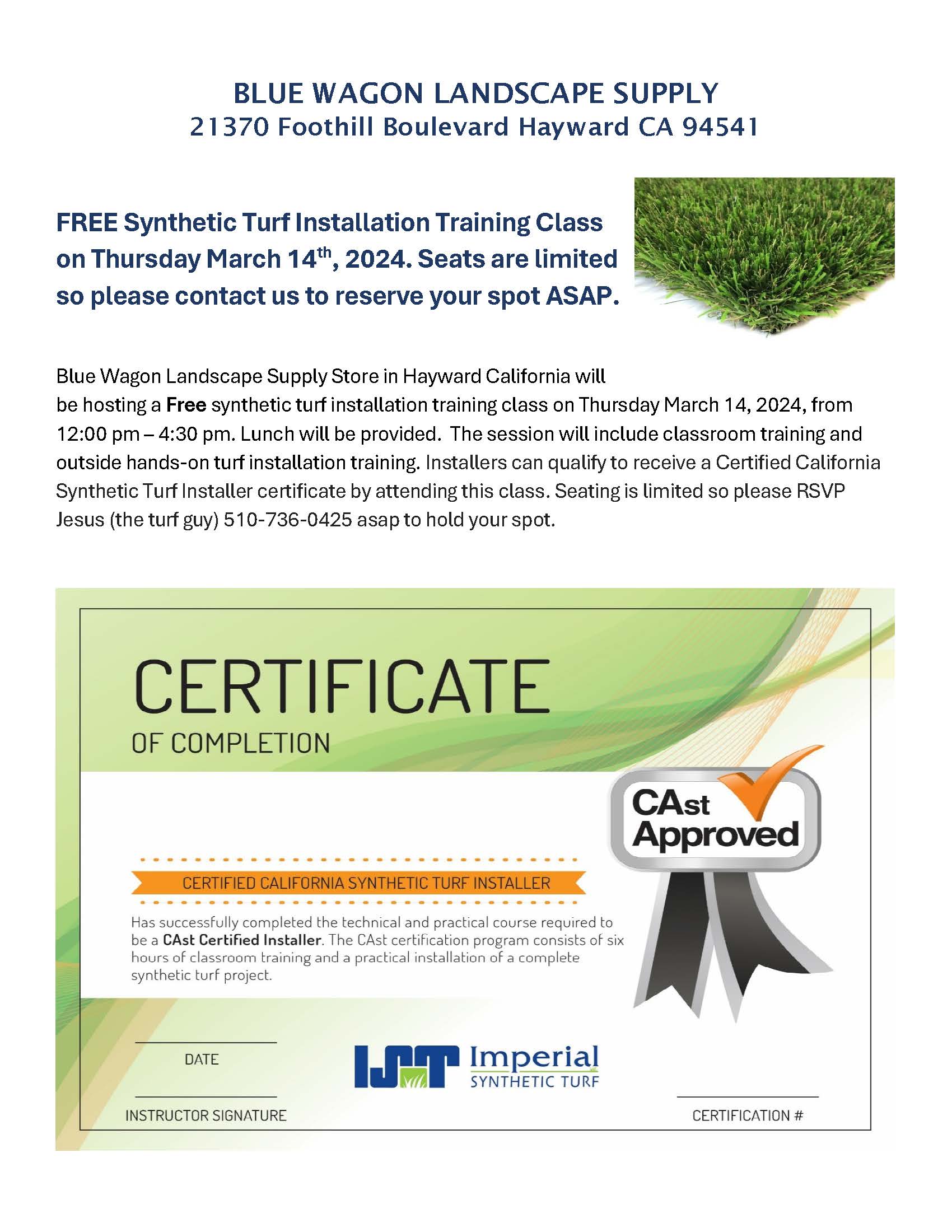 Free Synthetic Turf Installation Class